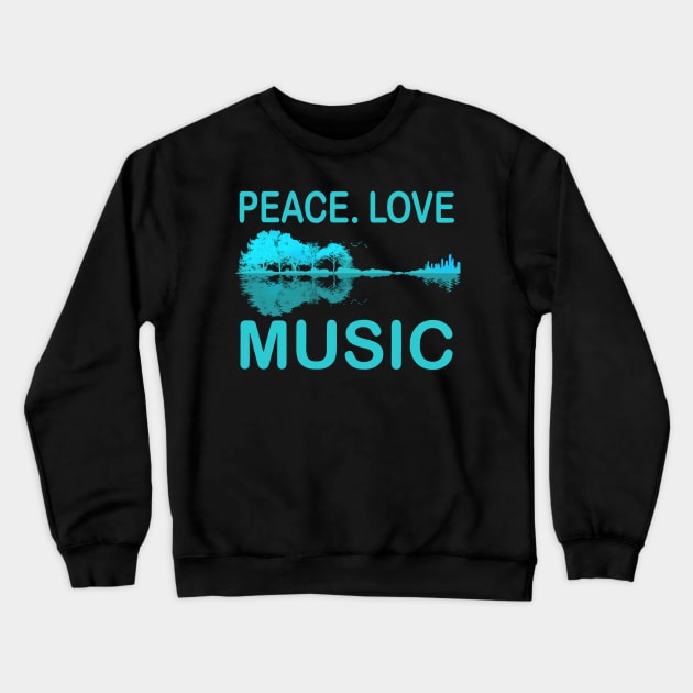 Peace Love Music Guitar Lake Shadow Hippie Crewneck Sweatshirt by ROMANSAVINRST